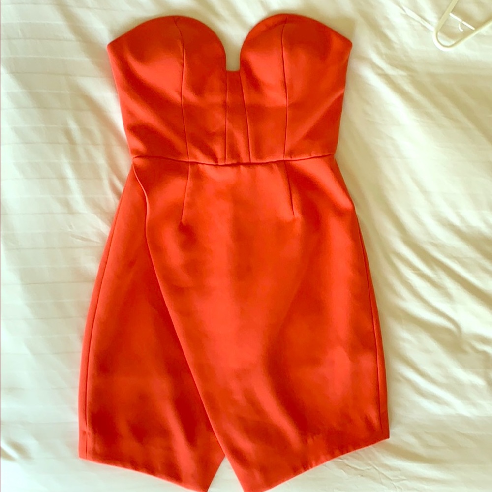 C/MEO Collective Strapless coral pink mini dress
